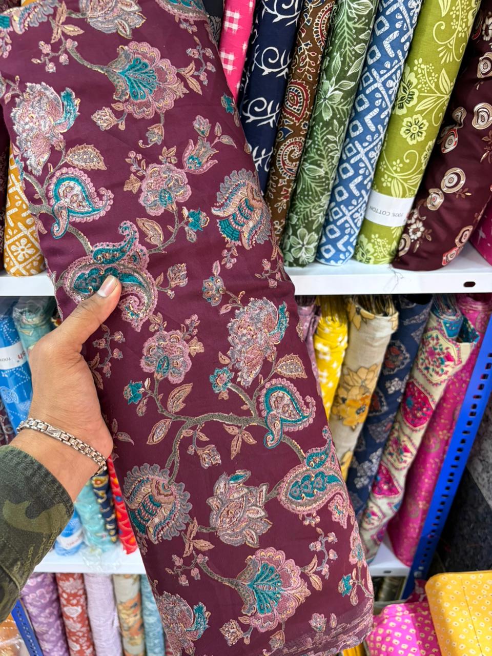 Pure 100% Cambric Cotton Printed Fabric – Soft & Elegant Ethnic Floral Design 44width Vol 2