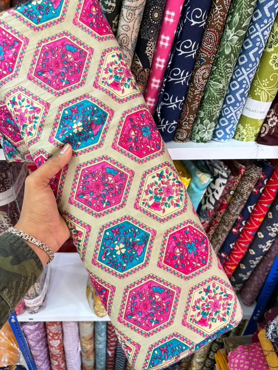 Pure 100% Cambric Cotton Printed Fabric – Soft & Elegant Ethnic Floral Design 44width Vol 2