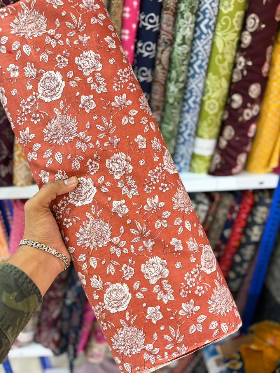 Pure 100% Cambric Cotton Printed Fabric – Soft & Elegant Ethnic Floral Design 44width Vol 2