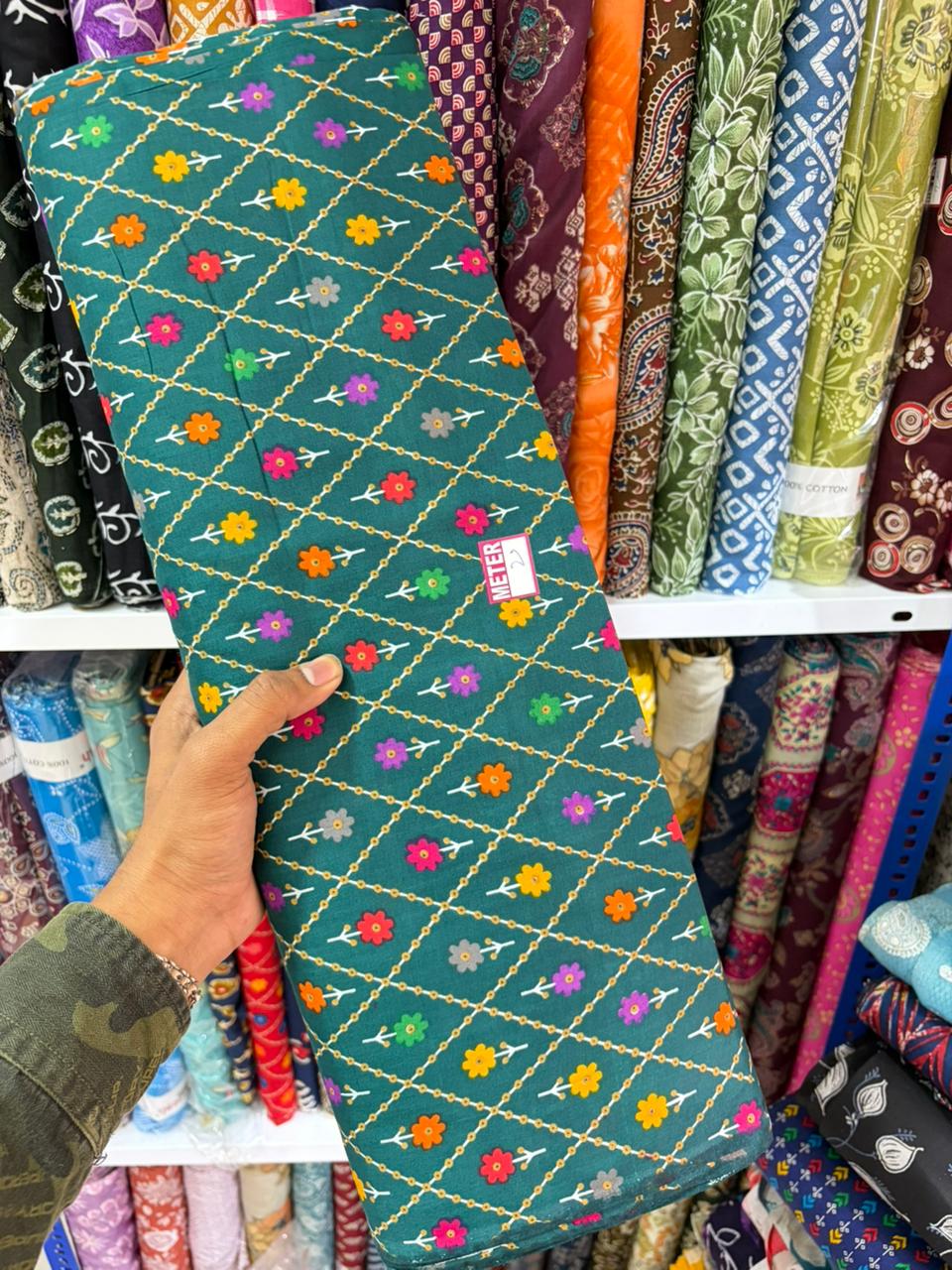 Pure 100% Cambric Cotton Printed Fabric – Soft & Elegant Ethnic Floral Design 44width