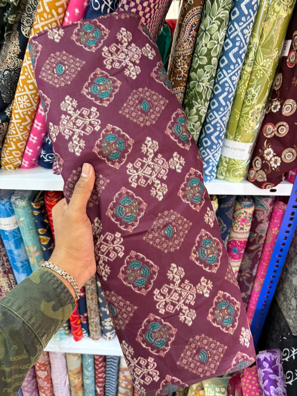 Pure 100% Cambric Cotton Printed Fabric – Soft & Elegant Ethnic Floral Design 44width