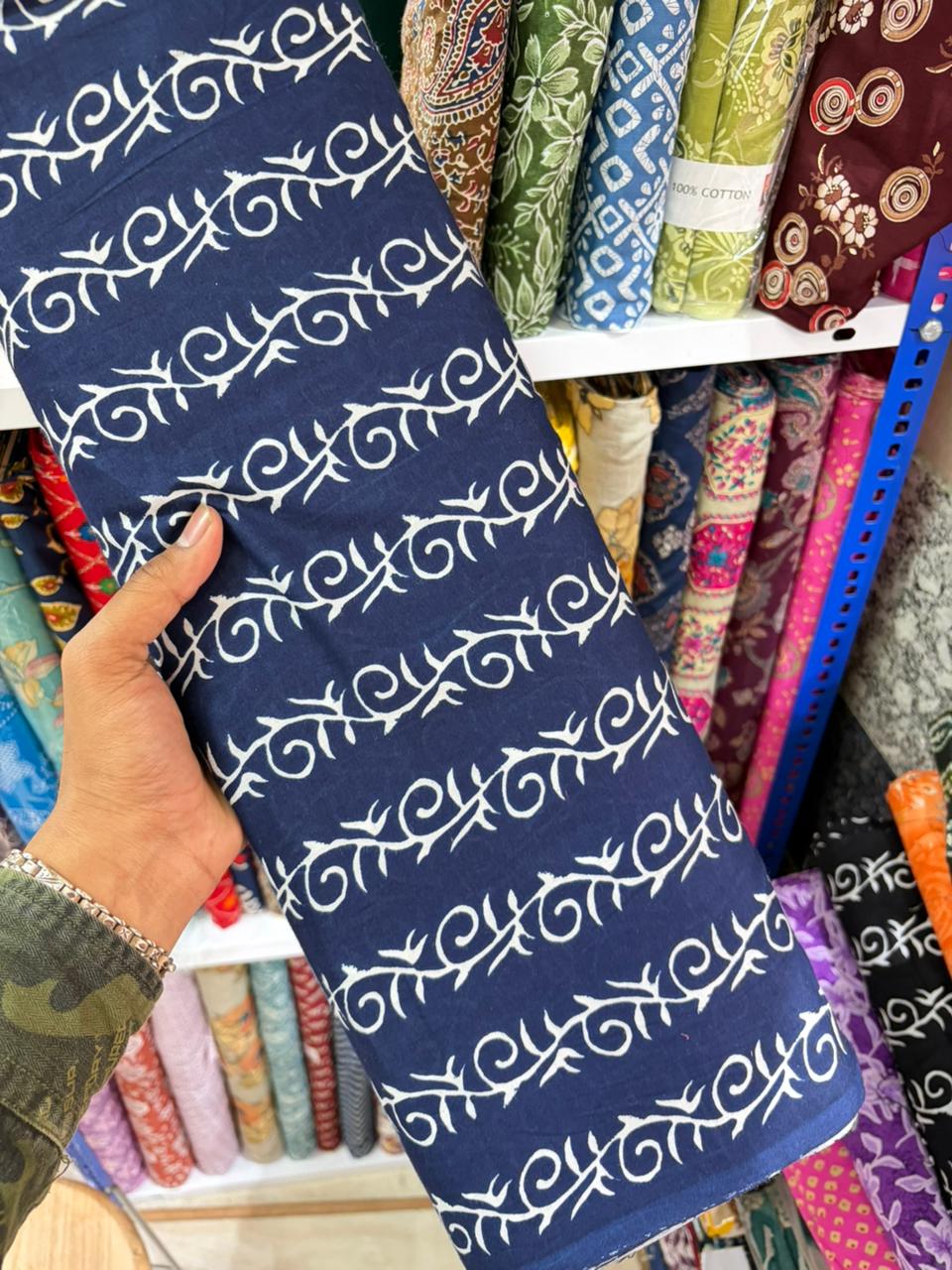 Pure 100% Cambric Cotton Printed Fabric – Soft & Elegant Ethnic Floral Design 44width