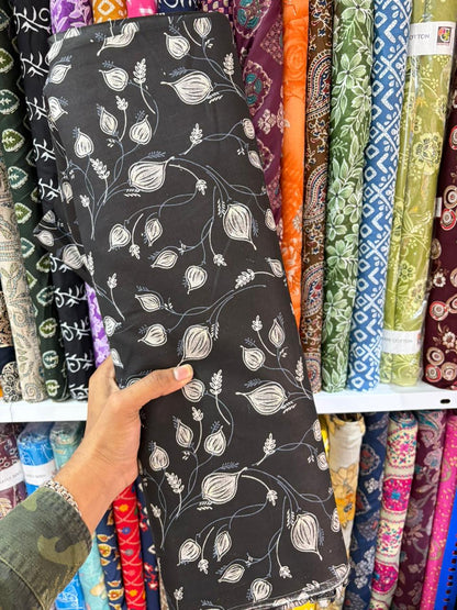 Pure 100% Cambric Cotton Printed Fabric – Soft & Elegant Ethnic Floral Design 44width