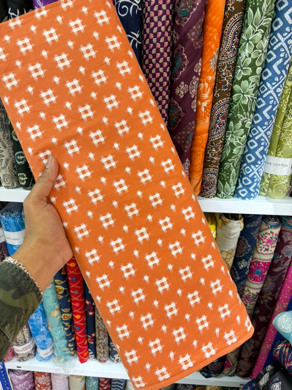 Pure 100% Cambric Cotton Printed Fabric – Soft & Elegant Ethnic Floral Design 44width