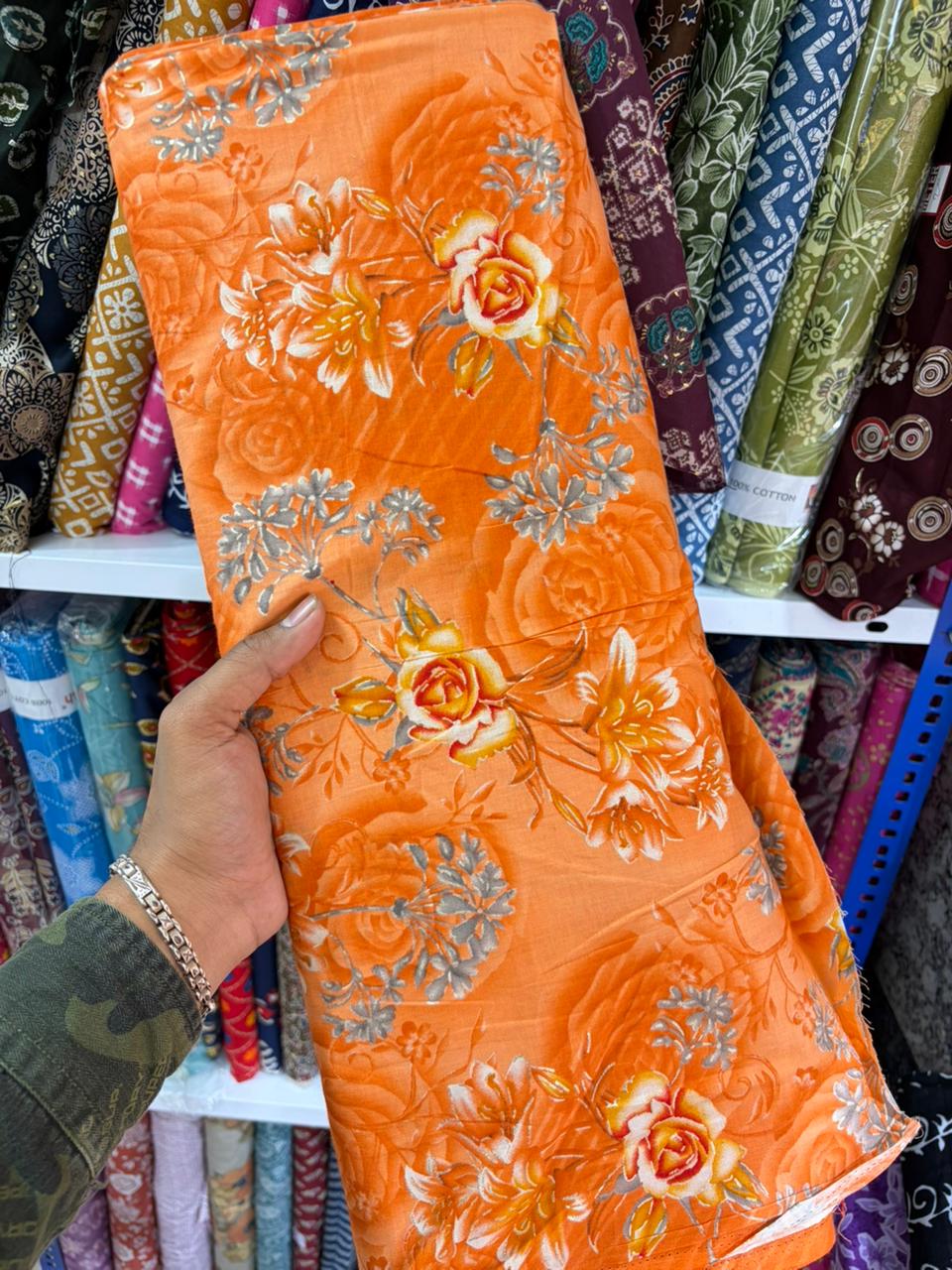 Pure 100% Cambric Cotton Printed Fabric – Soft & Elegant Ethnic Floral Design 44width