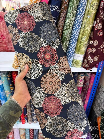 Pure 100% Cambric Cotton Printed Fabric – Soft & Elegant Ethnic Floral Design 44width