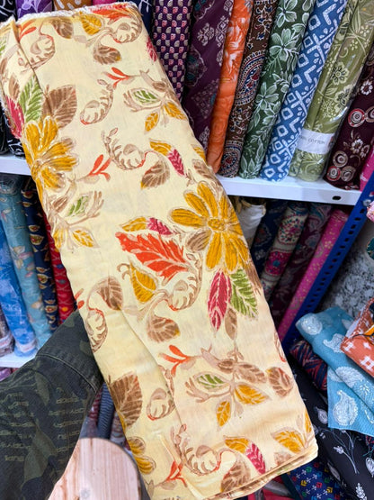 Pure 100% Cambric Cotton Printed Fabric – Soft & Elegant Ethnic Floral Design 44width