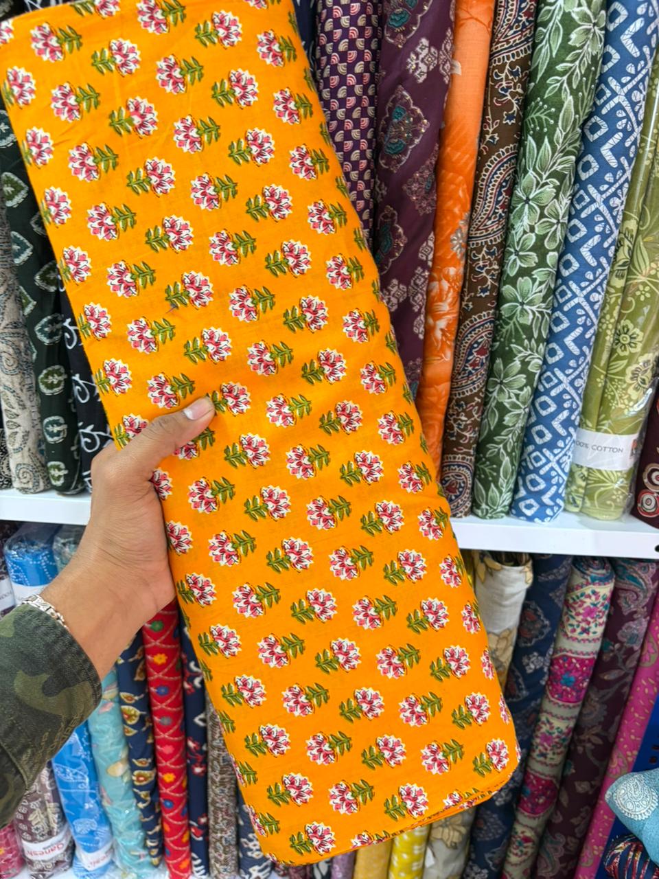 Pure 100% Cambric Cotton Printed Fabric – Soft & Elegant Ethnic Floral Design 44width