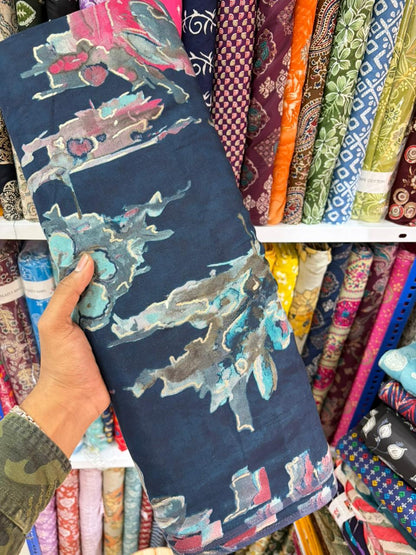 Pure 100% Cambric Cotton Printed Fabric – Soft & Elegant Ethnic Floral Design 44width