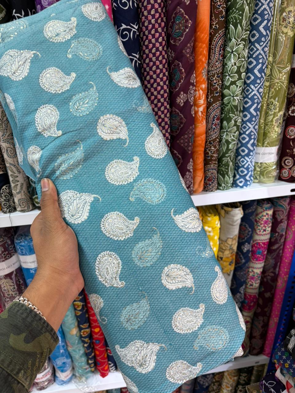 Pure 100% Cambric Cotton Printed Fabric – Soft & Elegant Ethnic Floral Design 44width