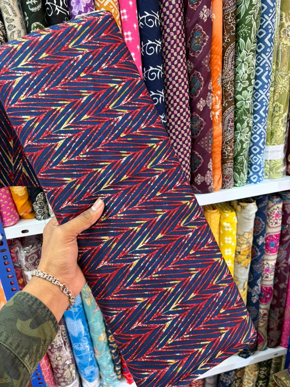 Pure 100% Cambric Cotton Printed Fabric – Soft & Elegant Ethnic Floral Design 44width