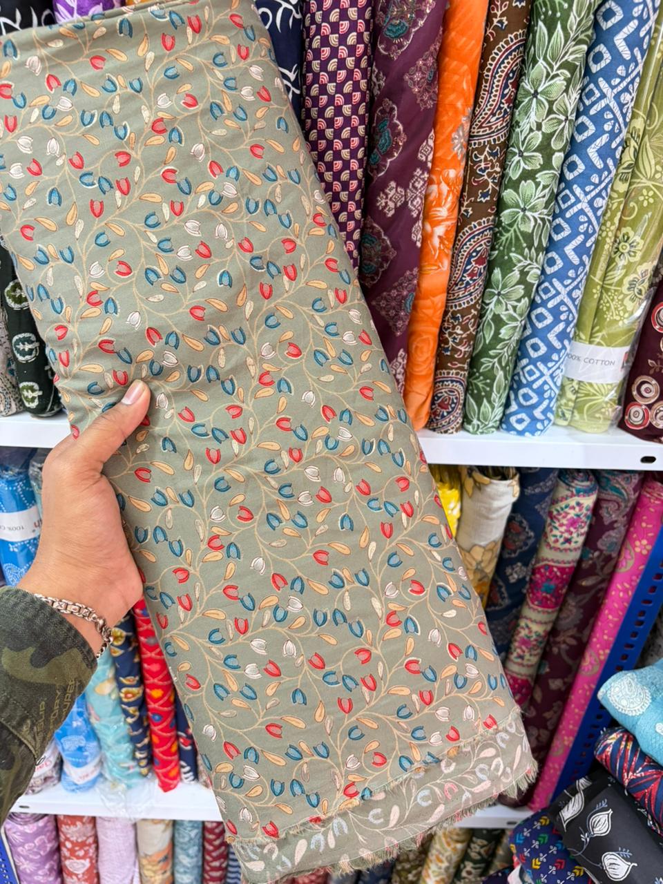 Pure 100% Cambric Cotton Printed Fabric – Soft & Elegant Ethnic Floral Design 44width