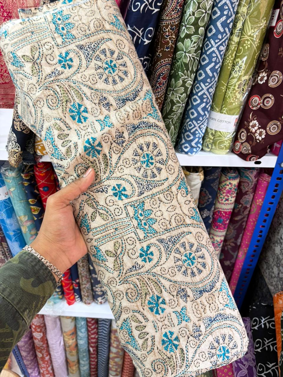 Pure 100% Cambric Cotton Printed Fabric – Soft & Elegant Ethnic Floral Design 44width