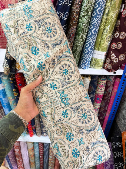 Pure 100% Cambric Cotton Printed Fabric – Soft & Elegant Ethnic Floral Design 44width