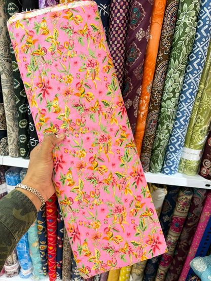 Pure 100% Cambric Cotton Printed Fabric – Soft & Elegant Ethnic Floral Design 44width
