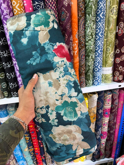 Pure 100% Cambric Cotton Printed Fabric – Soft & Elegant Ethnic Floral Design 44width