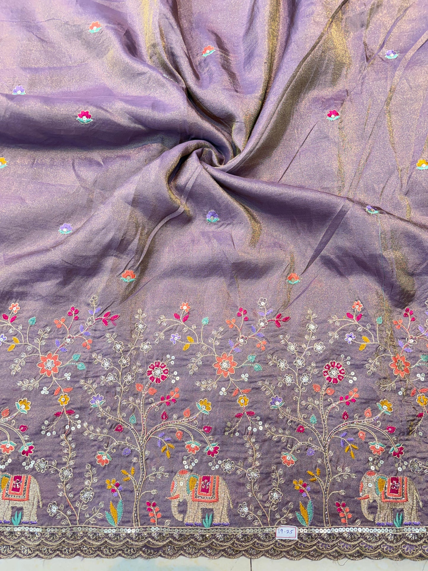 🐘Royal Forest Elephant Lavender 👗Embroidered Pure🥻 Viscose Tissue Fabric width44