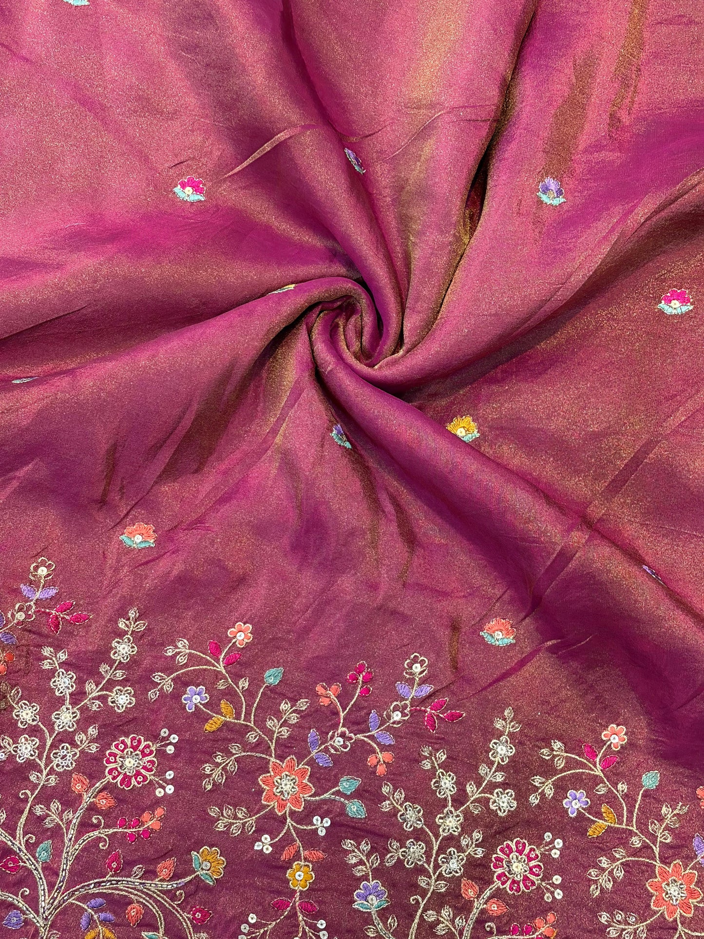 🐘Royal Forest Elephant Wine Magenta 👗Embroidered Pure🥻 Viscose Tissue Fabric width44