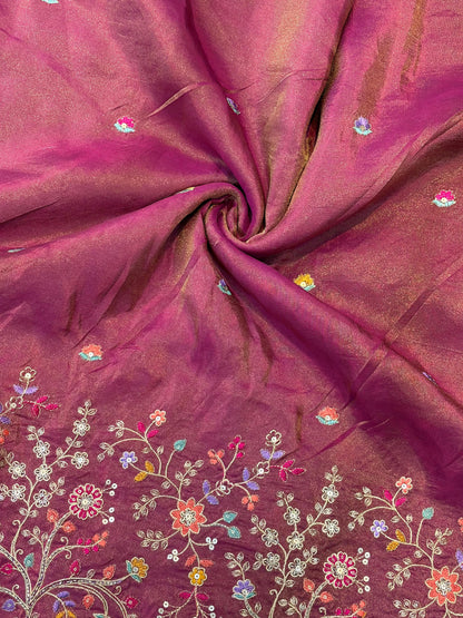 🐘Royal Forest Elephant Wine Magenta 👗Embroidered Pure🥻 Viscose Tissue Fabric width44