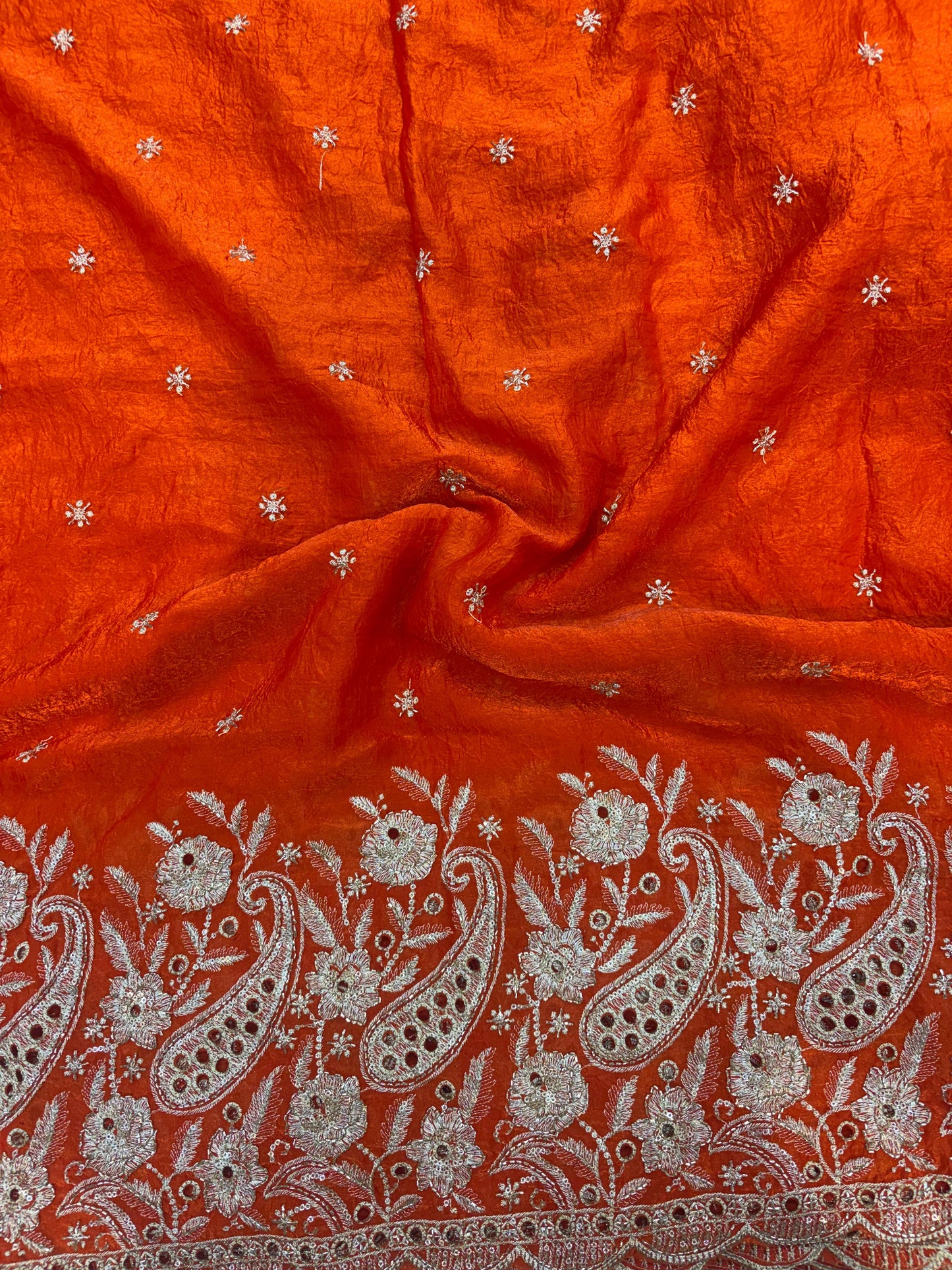 Exclusive Pure Space Silk Beautiful Border With Beats Work Width 44 - Bright Orange