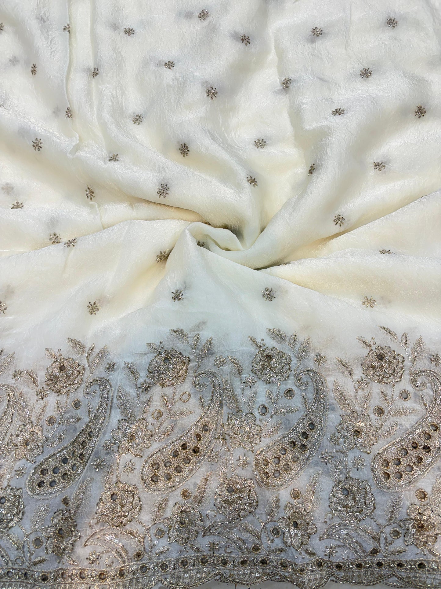 Exclusive Pure Space Silk Beautiful Border With Beats Work Width 44 - Ivory White