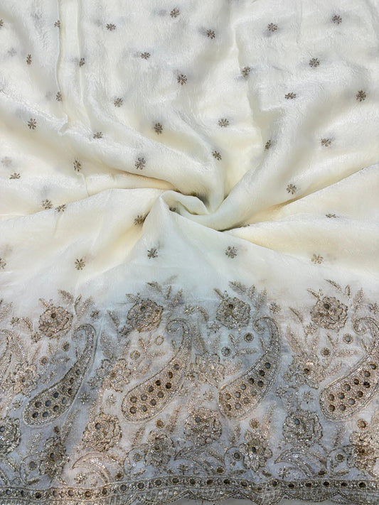 Exclusive Pure Space Silk Beautiful Border With Beats Work Width 44 - Ivory White