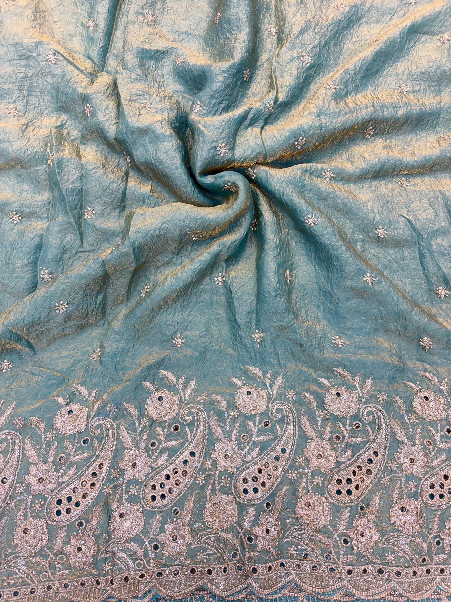 Exclusive Pure Space Silk Beautiful Border With Beats Work Width 44 - Aqua Sea Green