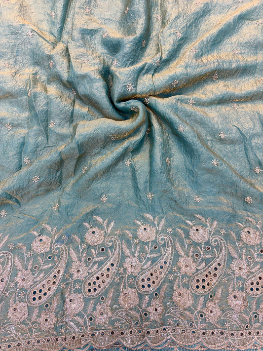Exclusive Pure Space Silk Beautiful Border With Beats Work Width 44 - Aqua Sea Green