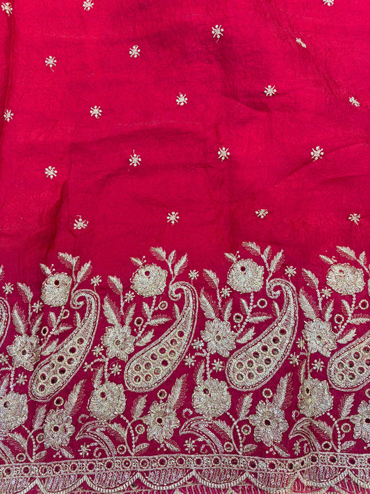 Exclusive Pure Space Silk Beautiful Border With Beats Work Width 44 - Rani Pink