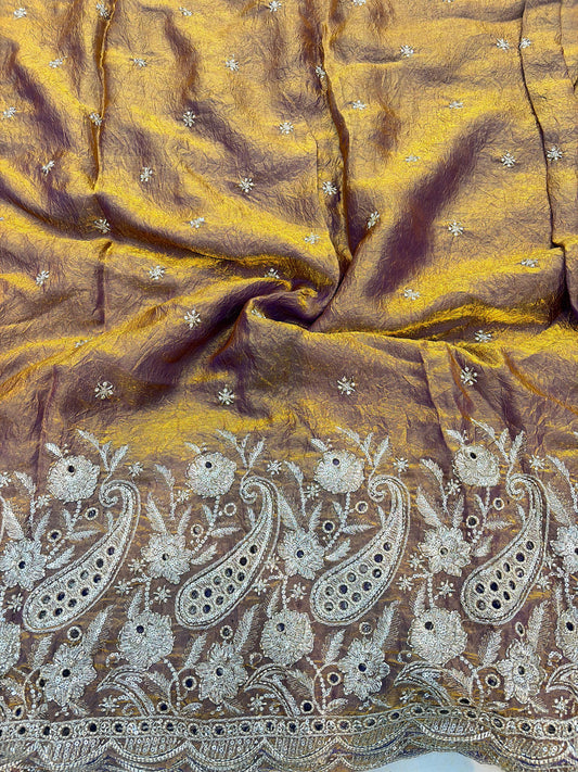 Exclusive Pure Space Silk Beautiful Border With Beats Work Width 44 - Mustard Gold