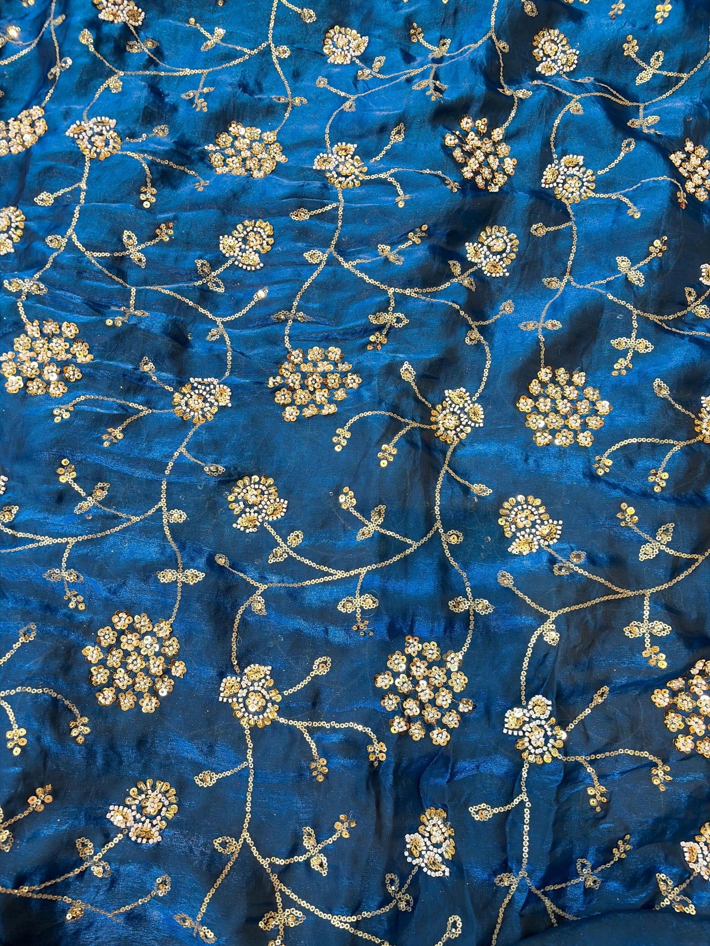 Teal Blue Premium Space Silk All Over Hand Work Width44 Saree Lehenga