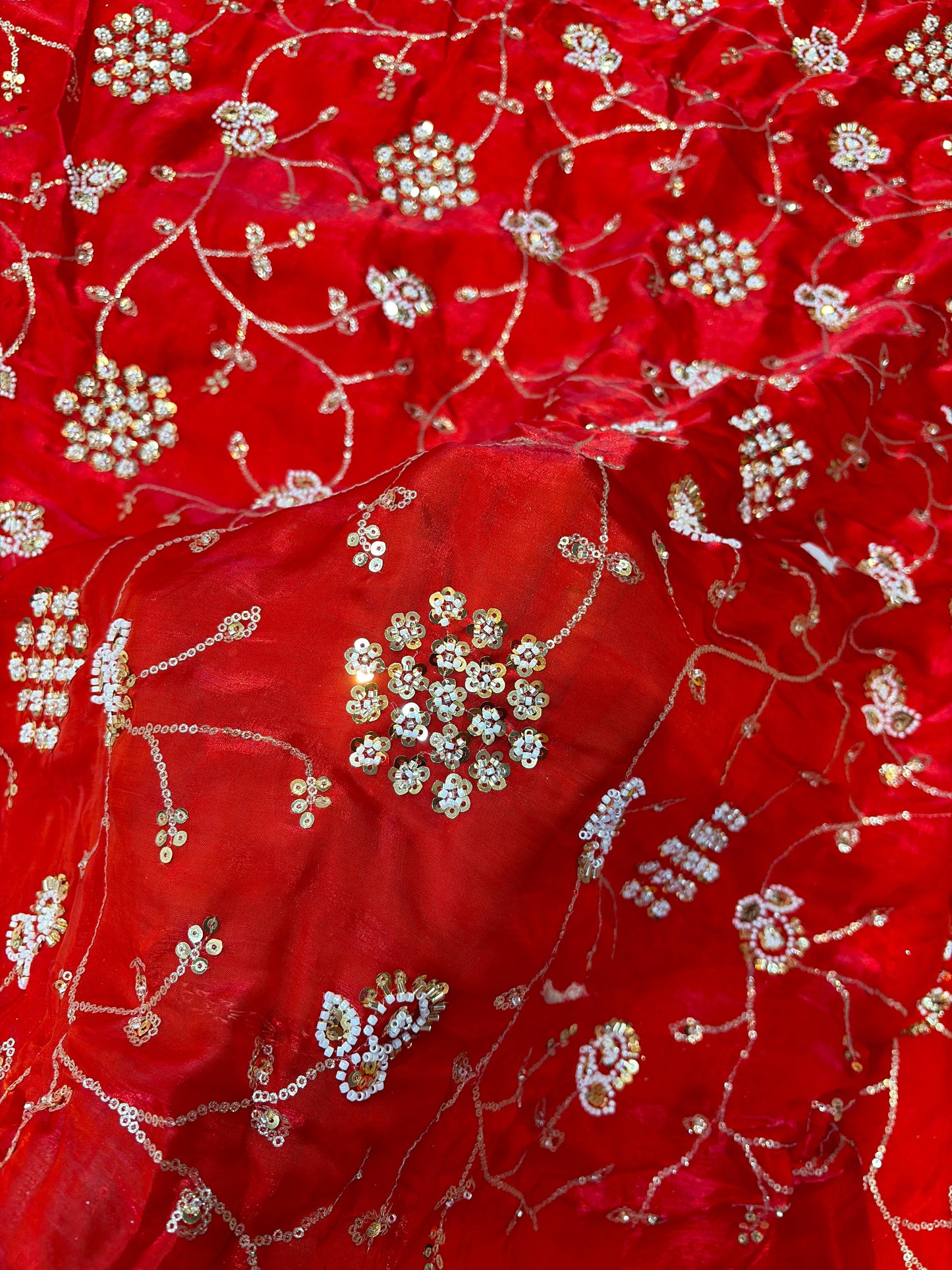 Royal Red Premium Space Silk All Over Hand Work Width44 Saree Lehenga