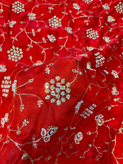 Royal Red Premium Space Silk All Over Hand Work Width44 Saree Lehenga