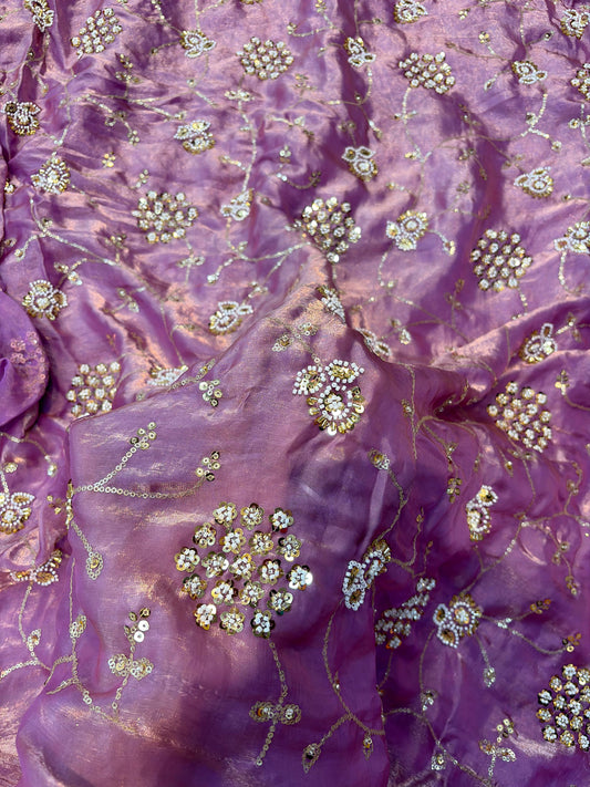 Orchid Purple Premium Space Silk All Over Hand Work Width44 Saree Lehenga
