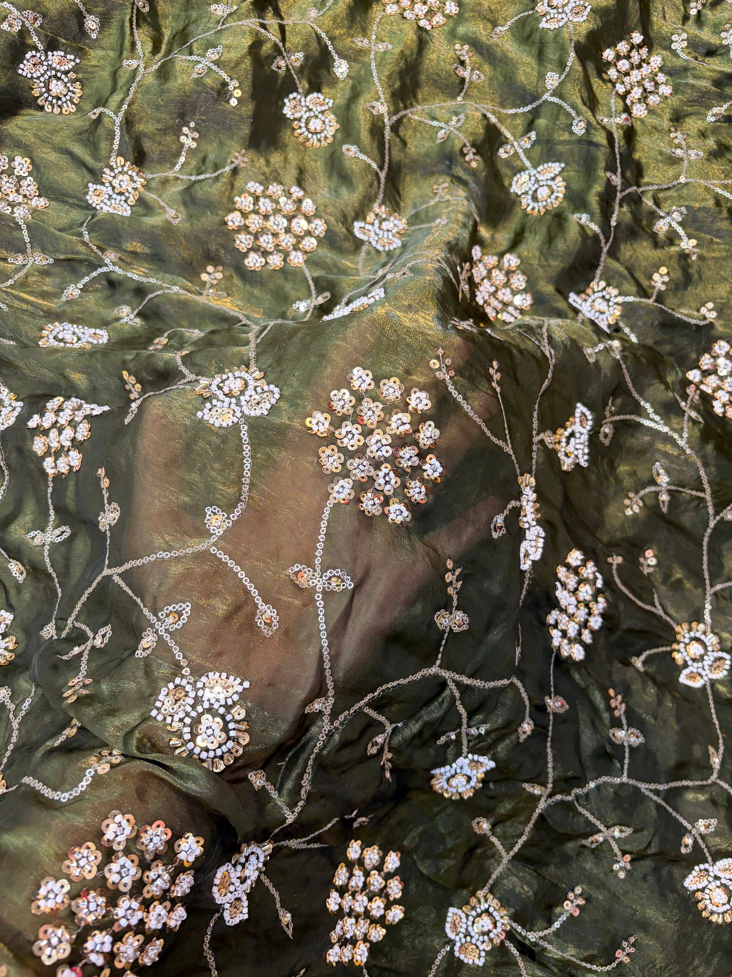 Olive Green Premium Space Silk All Over Hand Work Width44 Saree Lehenga