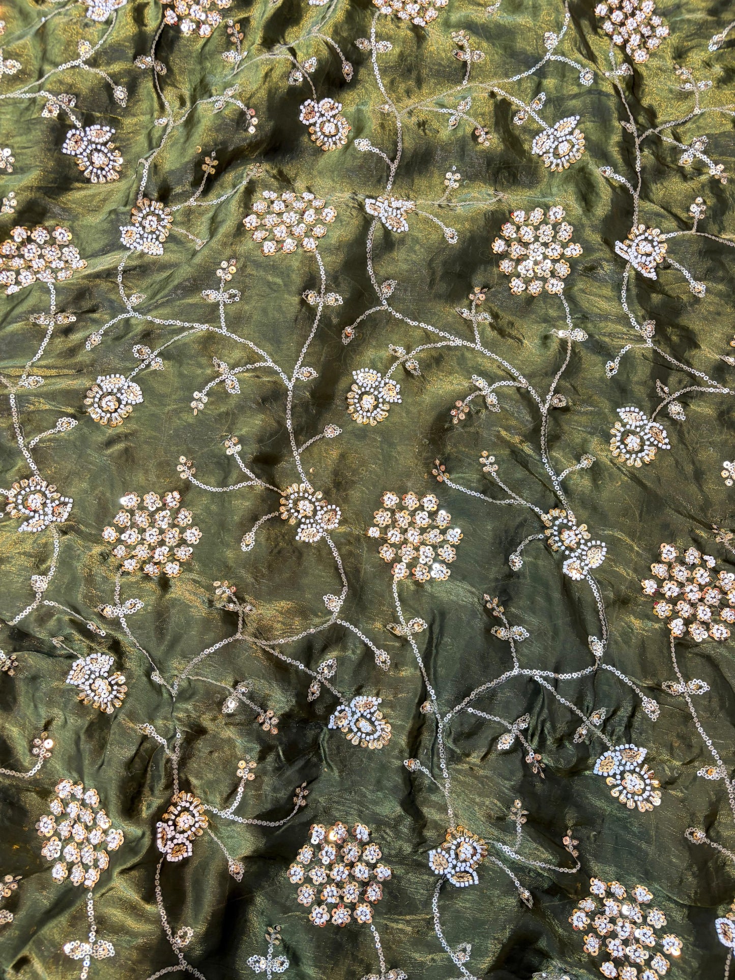 Olive Green Premium Space Silk All Over Hand Work Width44 Saree Lehenga
