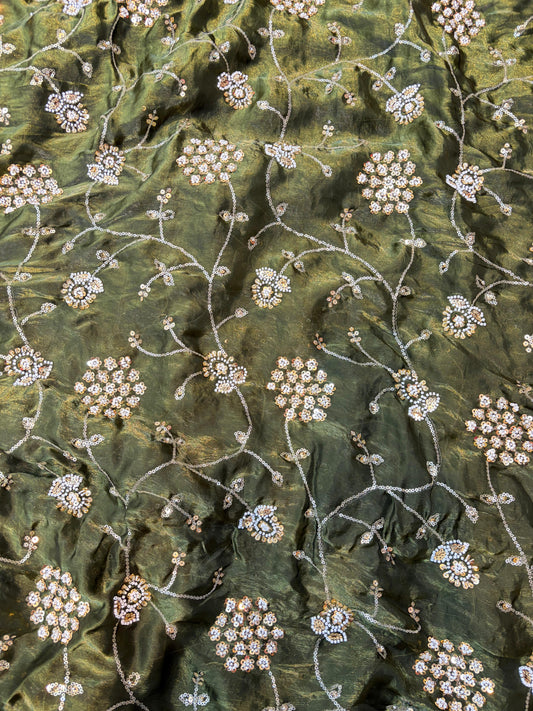 Olive Green Premium Space Silk All Over Hand Work Width44 Saree Lehenga