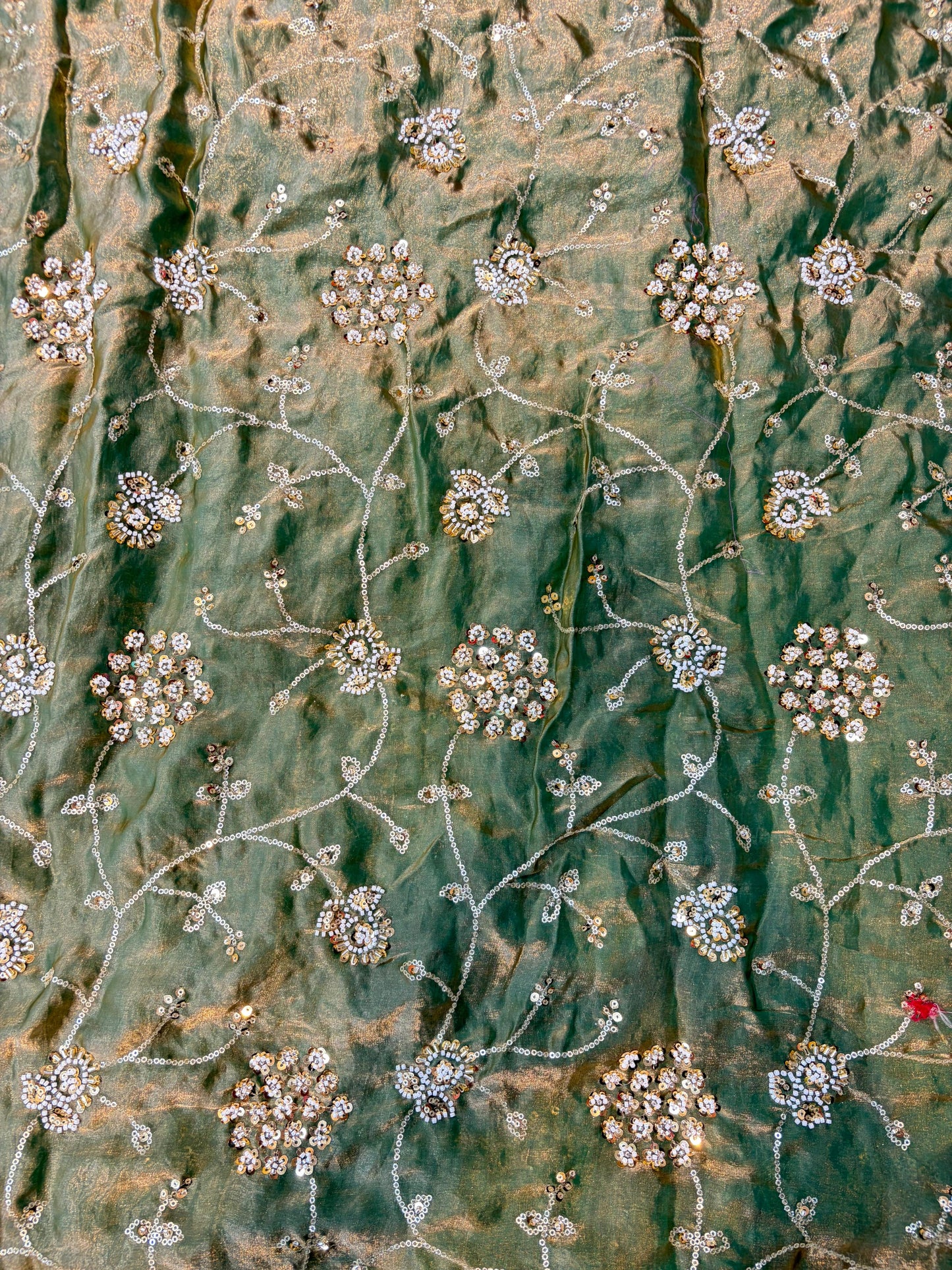 Emerald Green Premium Space Silk All Over Hand Work Width44 Saree Lehenga