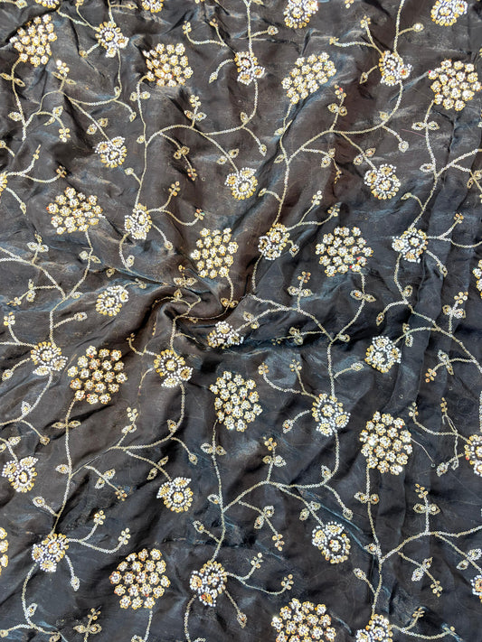 Classic Black Premium Space Silk All Over Hand Work Width44 Saree Lehenga
