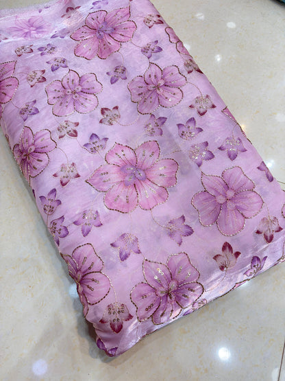 Exclusive Jimmy Choo Fabric Elegant Floral Design With Beads Work Width 44