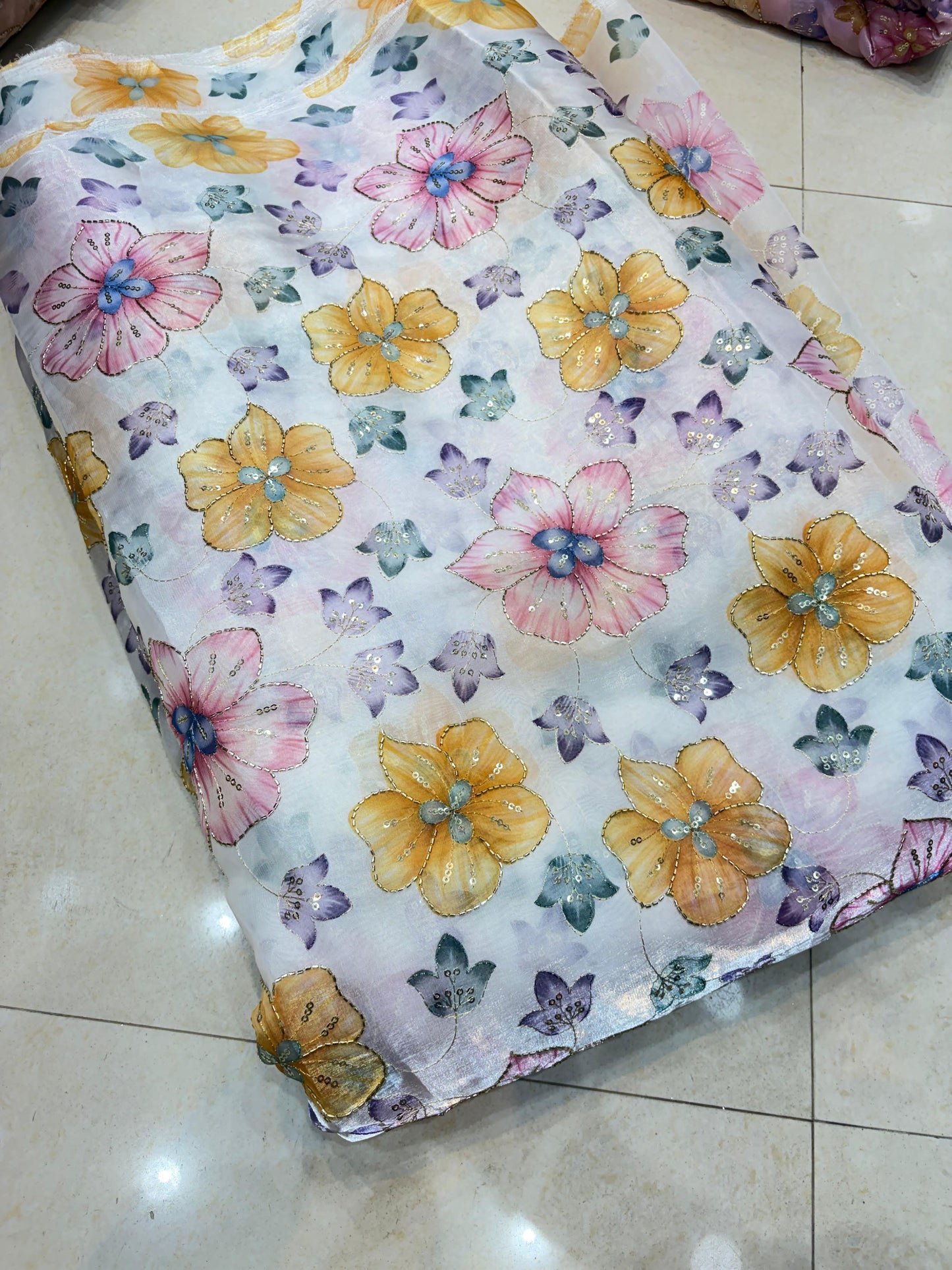 Exclusive Jimmy Choo Fabric Elegant Floral Design With Beads Work Width 44