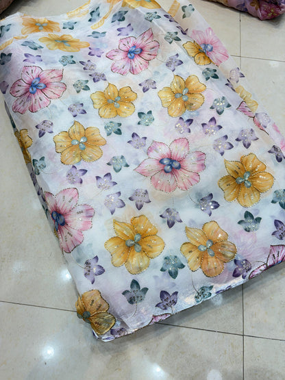 Exclusive Jimmy Choo Fabric Elegant Floral Design With Beads Work Width 44