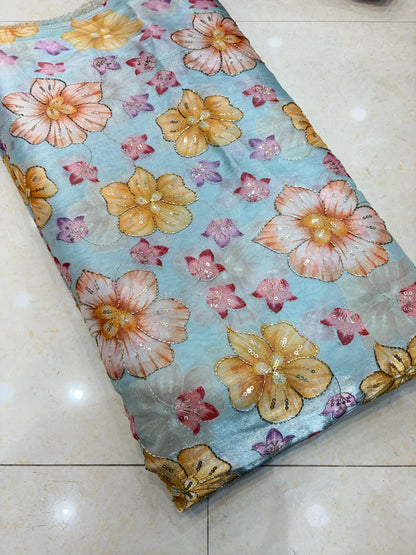 Exclusive Jimmy Choo Fabric Elegant Floral Design With Beads Work Width 44