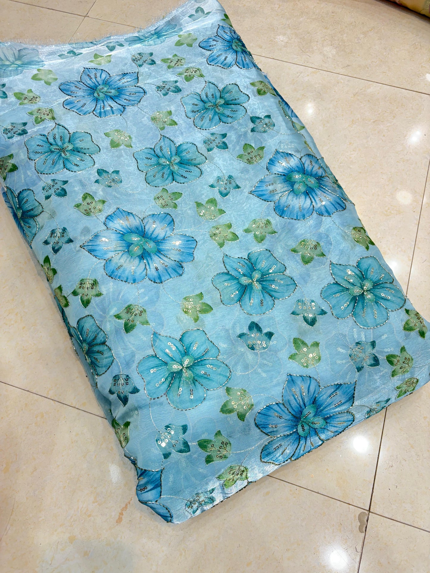 Exclusive Jimmy Choo Fabric Elegant Floral Design With Beads Work Width 44