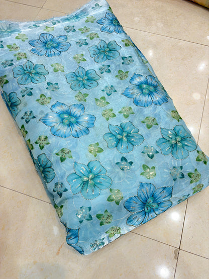 Exclusive Jimmy Choo Fabric Elegant Floral Design With Beads Work Width 44