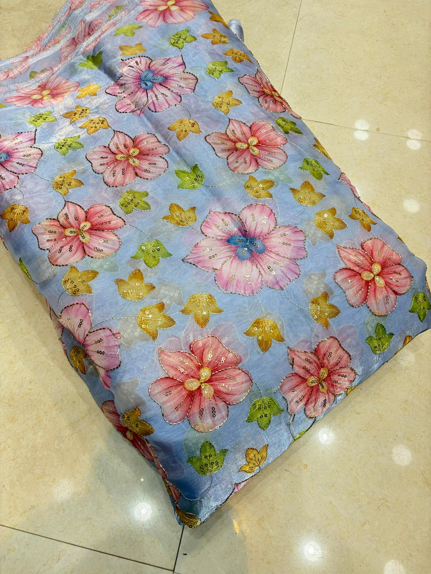 Exclusive Jimmy Choo Fabric Elegant Floral Design With Beads Work Width 44