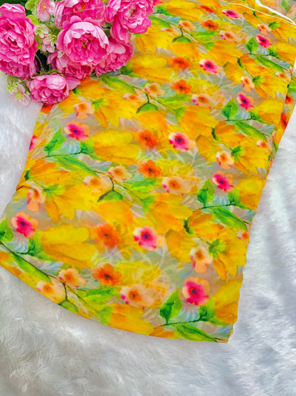 Georgette imprimée 100% douce 👗, tissu léger de 44-45 pouces de large, idéal pour les saris, les anarkalis et les robes 🥻