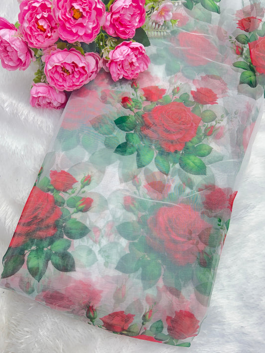 🥰Printed organza fabric 👗features a delicate floral print in a beautiful 🥹 44inch width