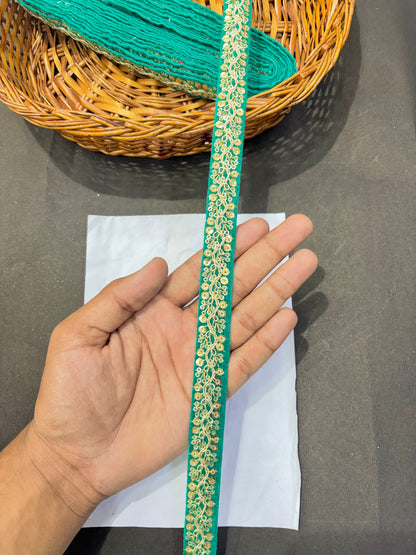 Fancy Embroidered Zari Lace Border for Saree, Dupatta, Lehenga, Dress & Craft – Golden Work Lace Trim Roll (Multiple Colors, 9 Meter)