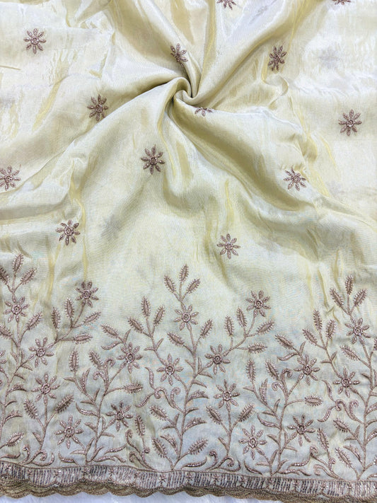 👗pure viscouse tissue zari with embroidered 🥻44-45 inch width